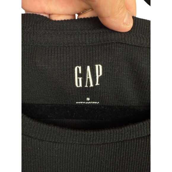 GAP Black Stretchy Ribbed Casual T-Shirt with Ruffle Sleeves - Small - Picture 3 of 4